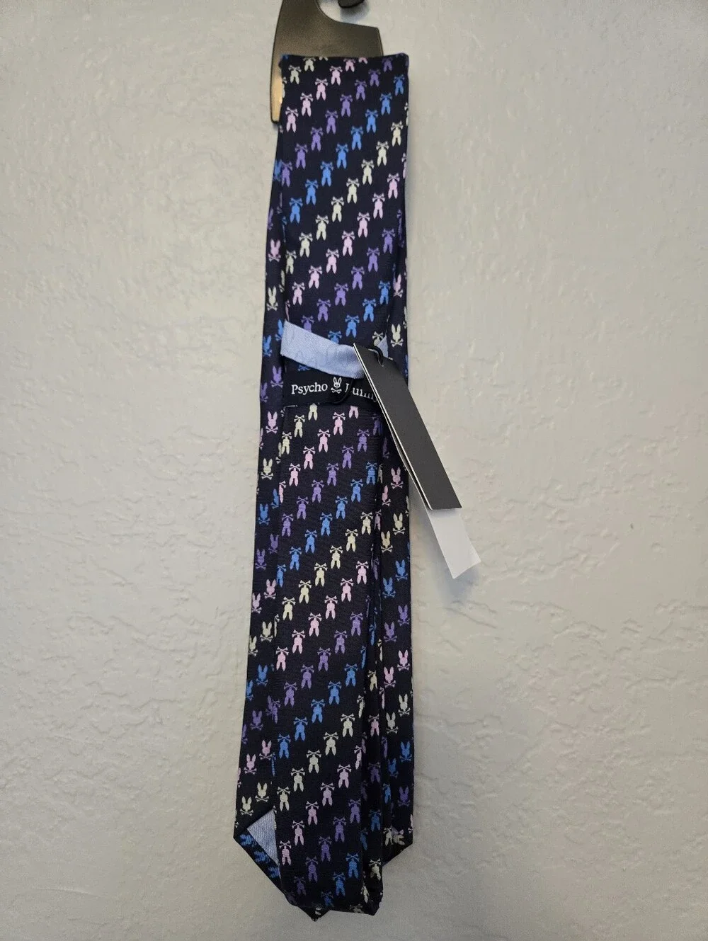 Psycho Bunny Black Tie with Multicolor Bunny Motif